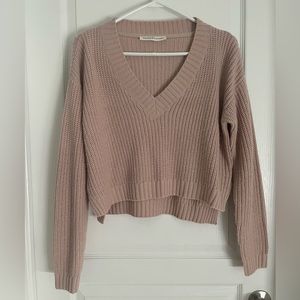 Pink cropped v-neck knit sweater pink size S
